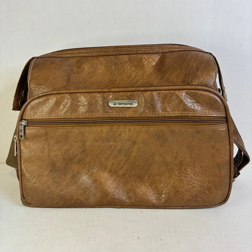 Samsonite Silhouette II Vintage Brown Faux Leather Messenger Bag Carry On Mens - Picture 1 of 16
